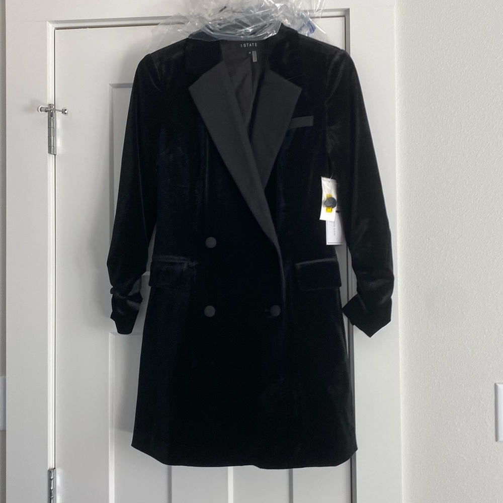 NWT black velvet tuxedo style dress